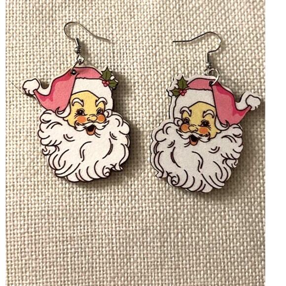 NEW! Two Pairs Of Santa Earrings - Red Santa & Pink Santa Jewelry - Picture 3 of 10